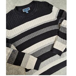 S Black Grey White Striped Cable Knit Cotton preppy cottagecore grandmacore y2k